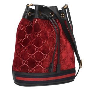 Gucci GG Velvet Bucket Shoulder Bag Red